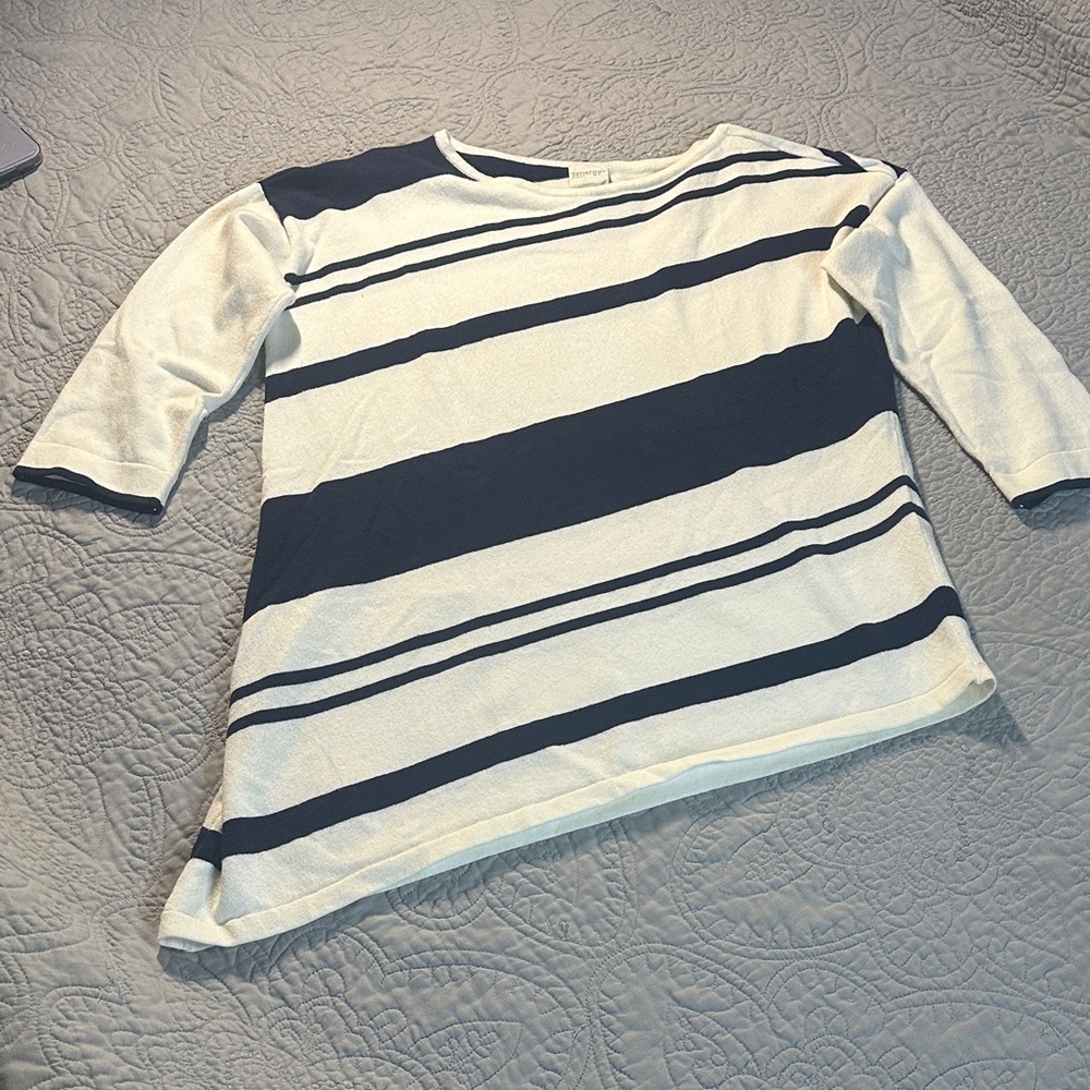Navy and White Striped Long Sleeve Top